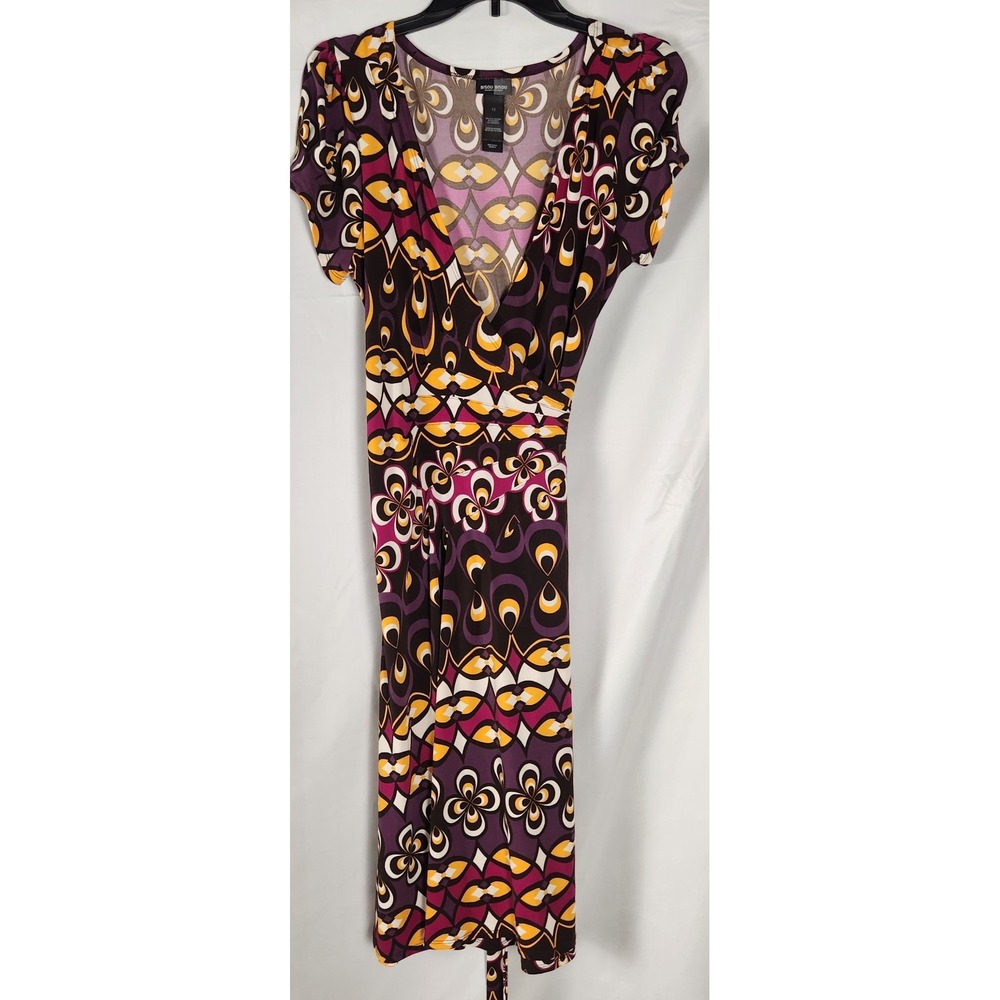 Bisou Bisou Groovy Retro Y2K Wrap V‑Neck Knee Length Dress – Size 12 - Picture 3 of 13